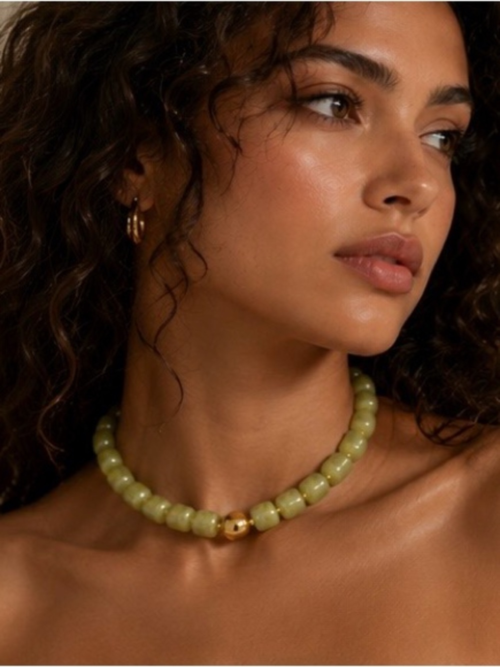Olive Green Chunky Beaded Choker Necklace